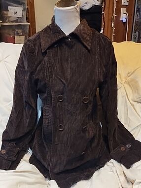 J. Crew Women's Dark Brown Corduroy Double-Breasted Pea Coat Zip Lining